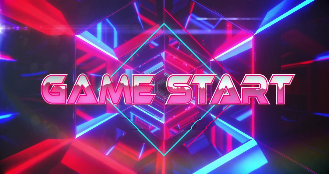 Neon Game Start Animation in Futuristic Virtual Corridor