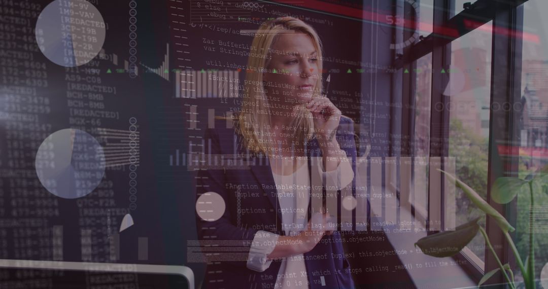 Innovative Businesswoman Analyzing Data with Digital Interface