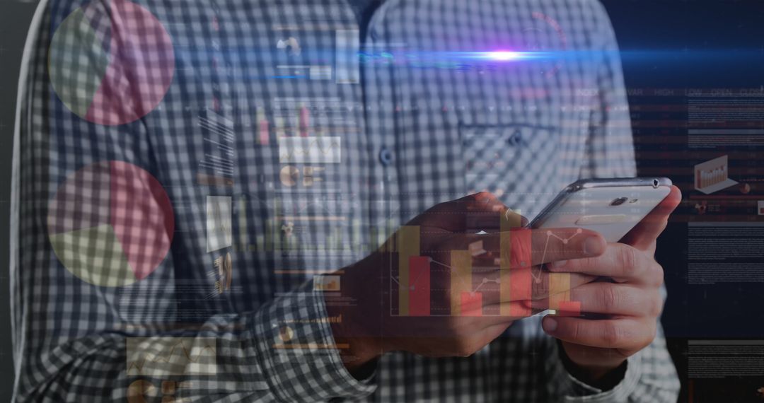 Businessman Analyzing Financial Data on Smartphone in Digital Environment