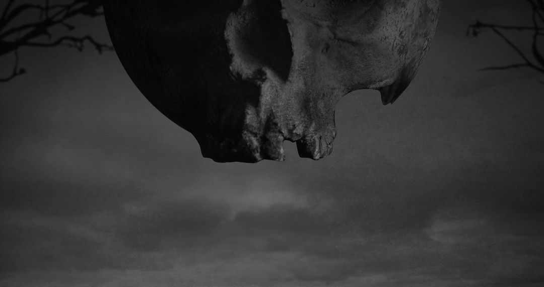 Mysterious Skull Against Dark Cloudy Sky