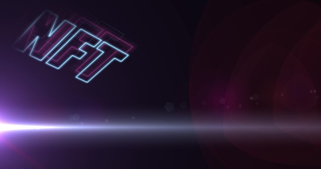 Digital NFT Concept with Neon Text and Abstract Violet Light