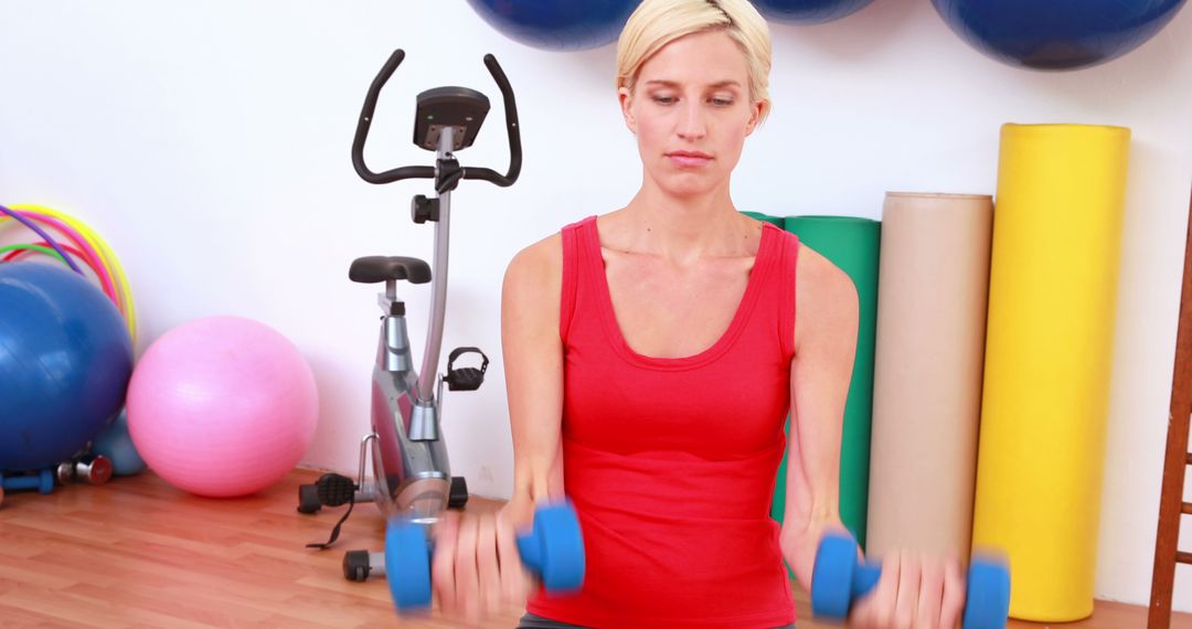 Woman Lifting Dumbbells in Gym with Exercise Equipment - Free Images, Stock Photos and Pictures on Pikwizard.com