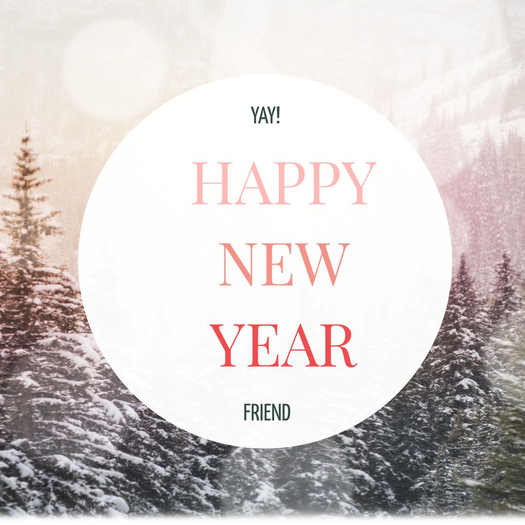 Happy New Year Wishes with Winter Forest Backdrop