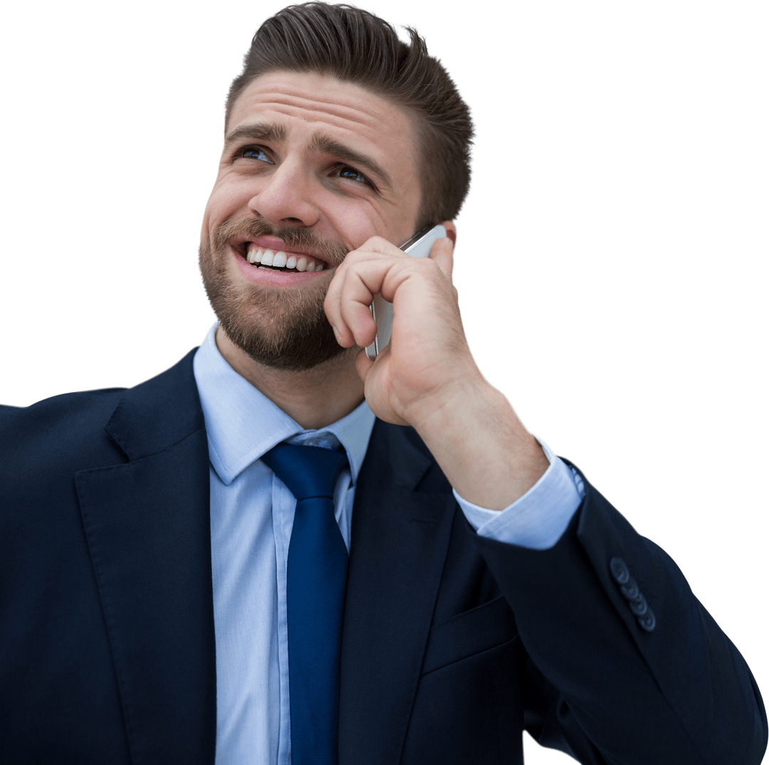 Transparent Smiling Businessman Communicating via Phone