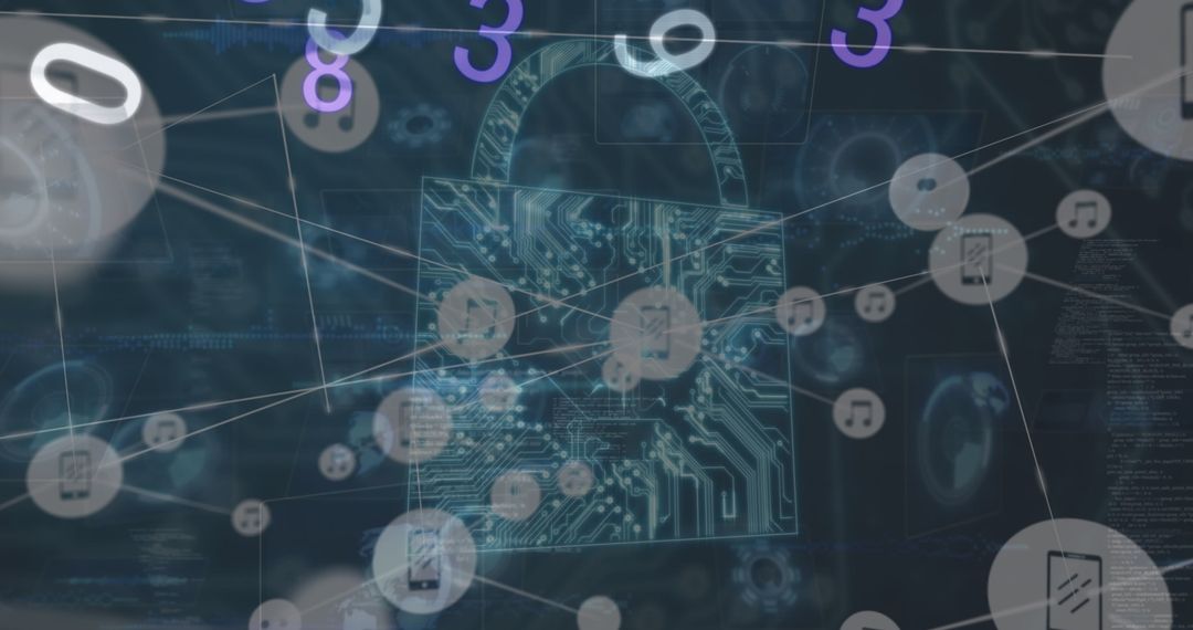 Futuristic Digital Security Interface with Padlock and Connections