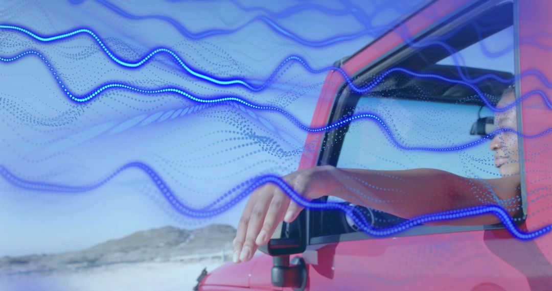 Restful Roadside Explorations with Red Jeep in Desert Setting