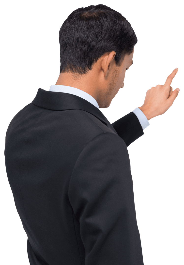 Back View Businessman Pointing on Transparent Background