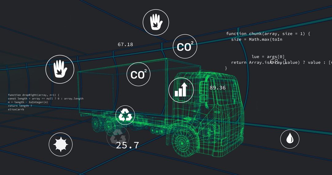 3D Smart Truck Model Illustrating Sustainable Technology and Analytics