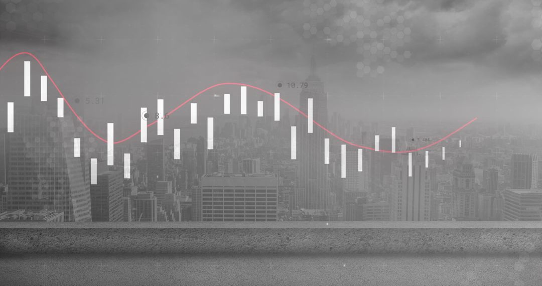 Statistical Data Overlapping Urban Skyline with Infographic Elements