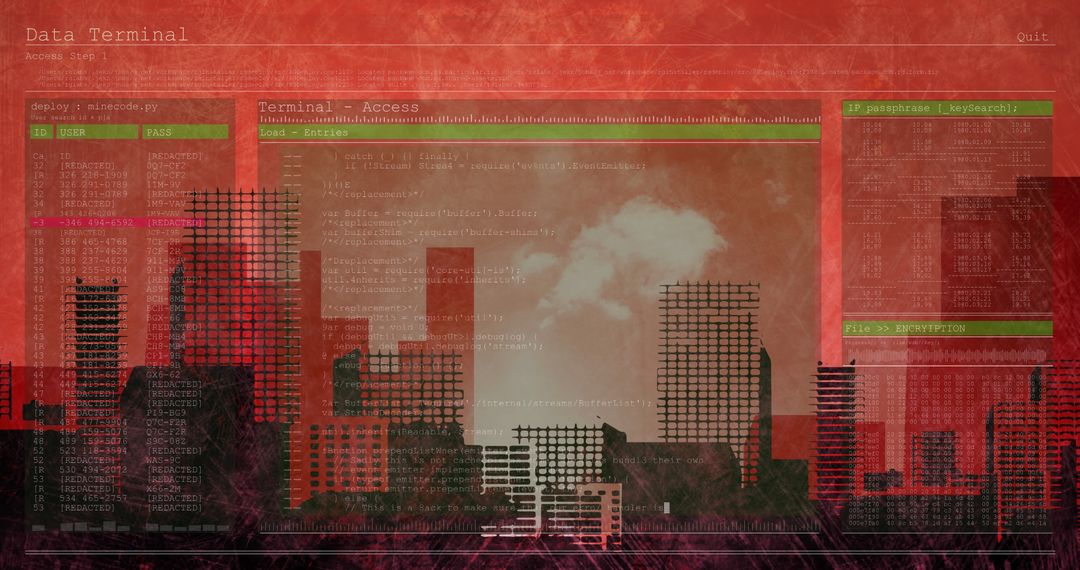 Futuristic Red Data Terminal Interface Over City Skyline