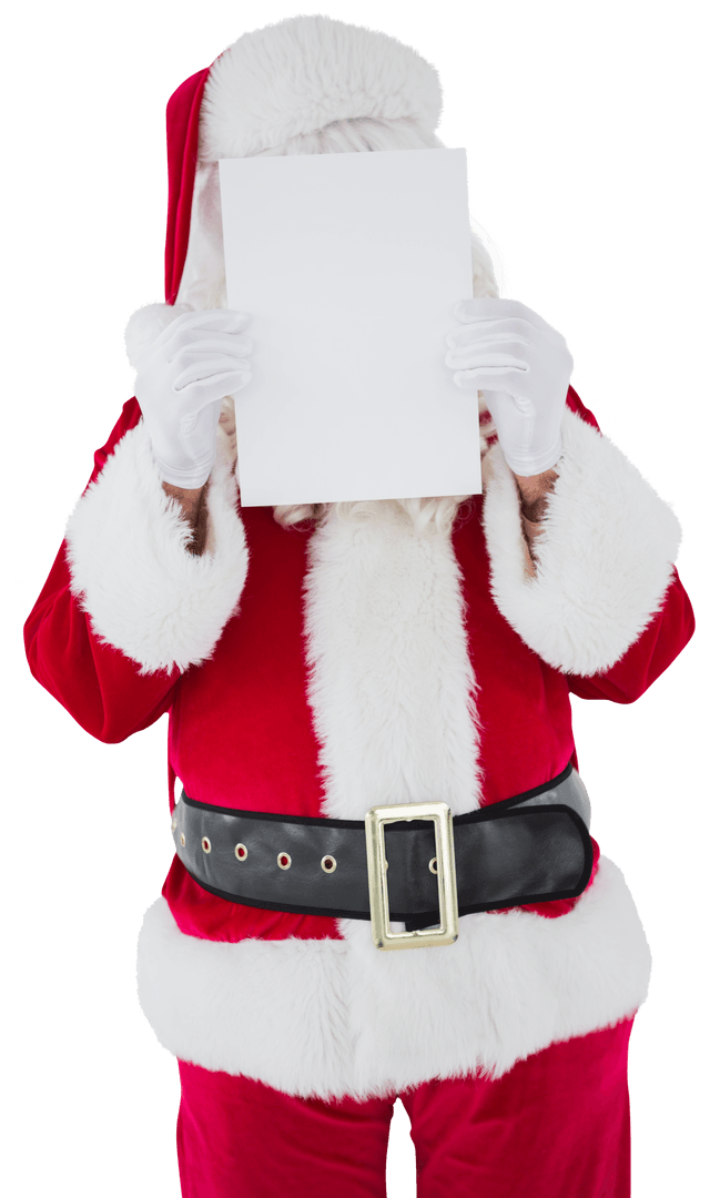 Santa Claus Holding Blank Paper for Holiday Message Transparency