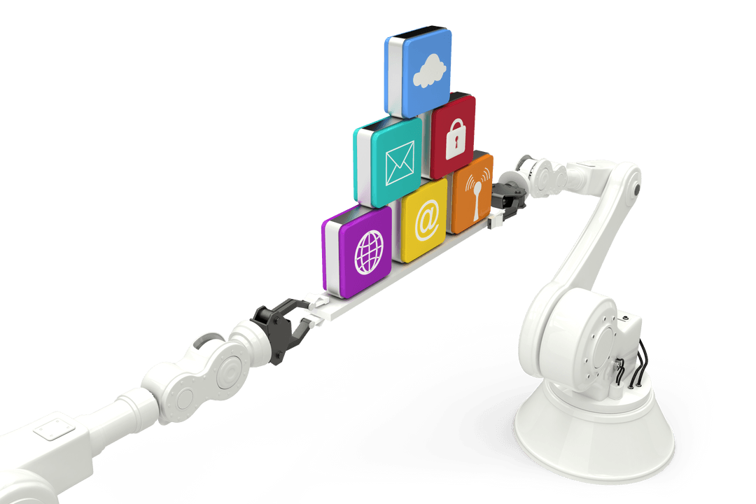 Robotic Arms Balancing Technology Icons on Transparent Background