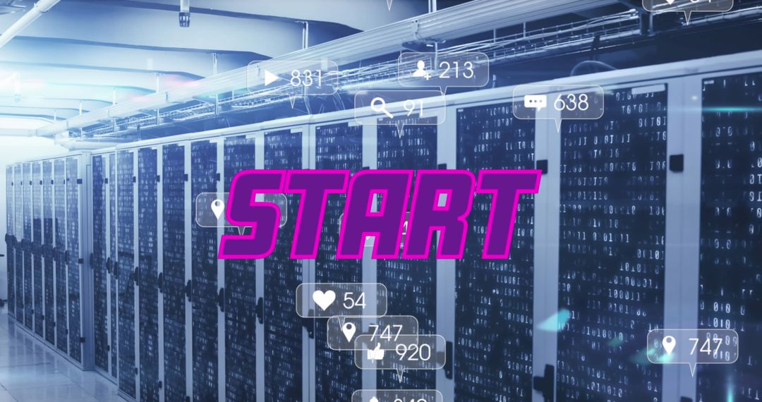 Digital Startup Overlaying Futuristic Server Room