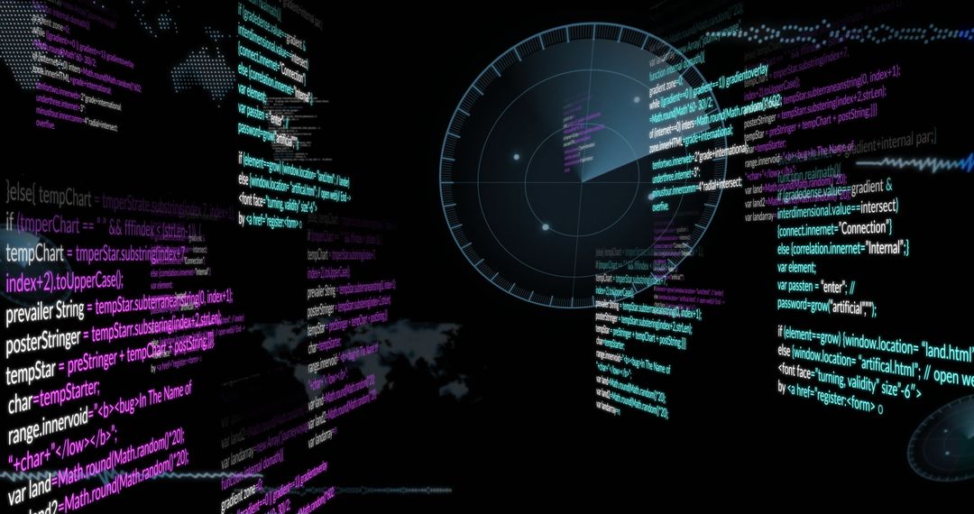 Futuristic Digital Interface with Radar and Code Streams