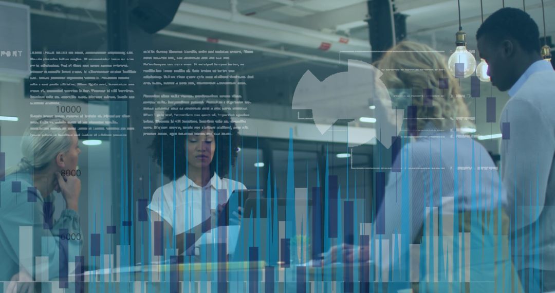 Diverse Team Collaborating on Data Presentation in Modern Office