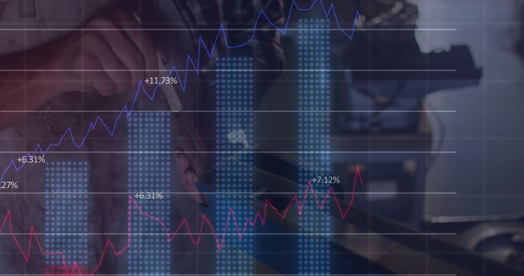 Industrial Technician Adjusts Drill Press with Performance Charts Overlay