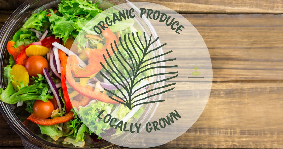 Fresh Organic Salad with Green Vegetables and Text Overlay