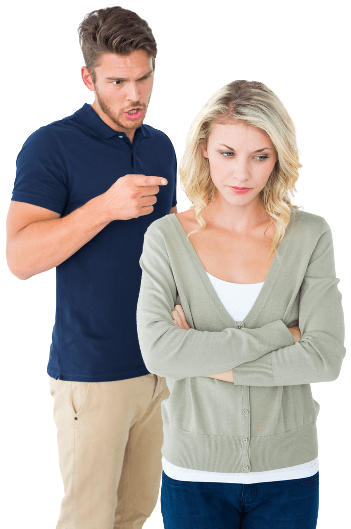 Frustrated Couple Arguing with Partner Refusing to Listen, Transparent Background