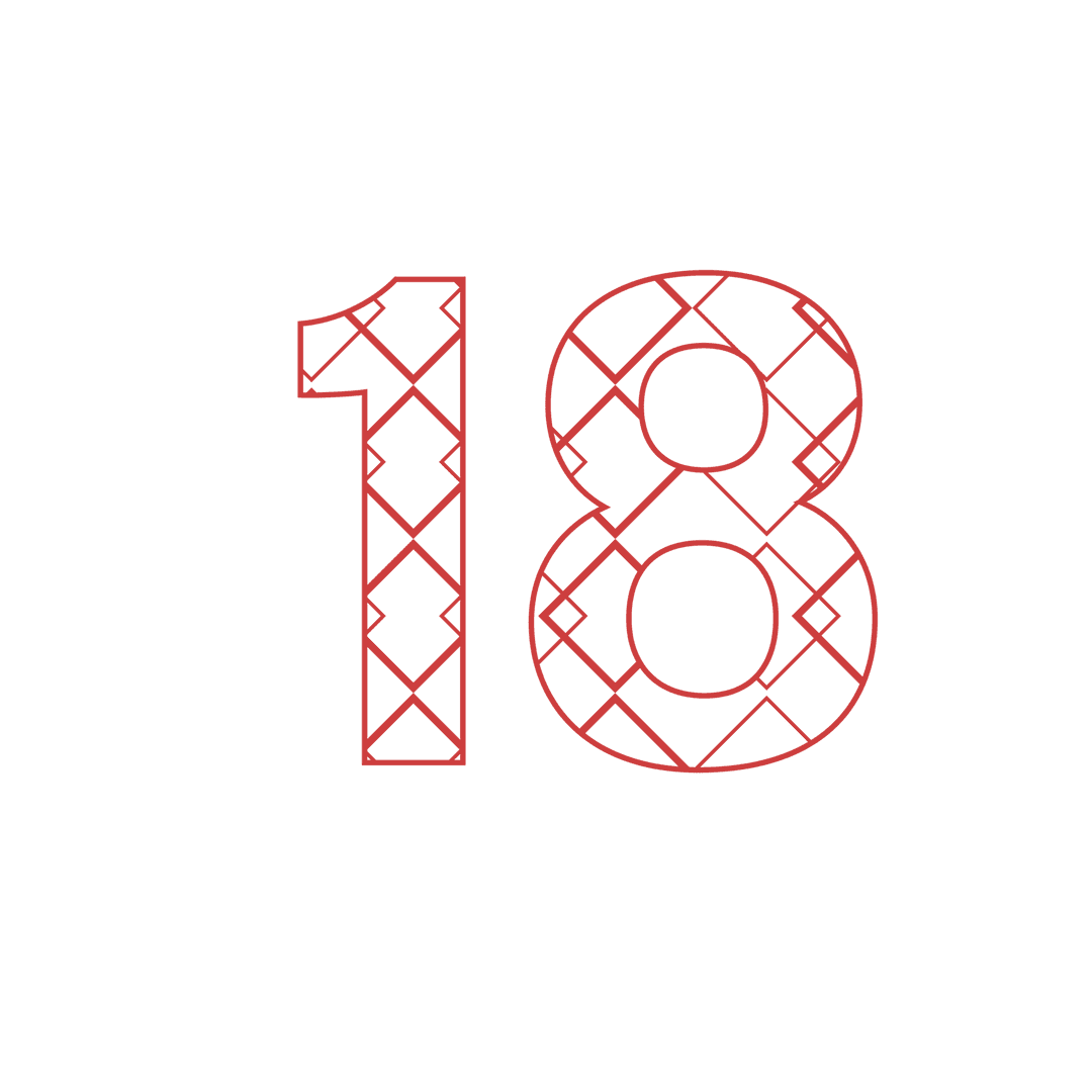 Red Decorative 18 Graphic with Cut-Out Pattern on Transparent Background