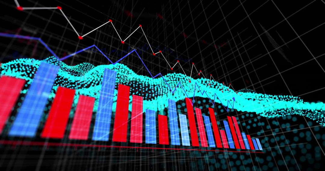 Futuristic 3D Data Visualization with Bar and Line Graphs