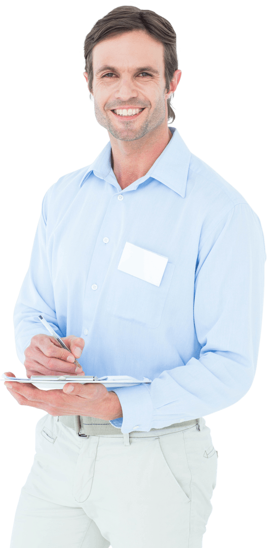 Transparent Confident Supervisor Writing Notes on Clipboard