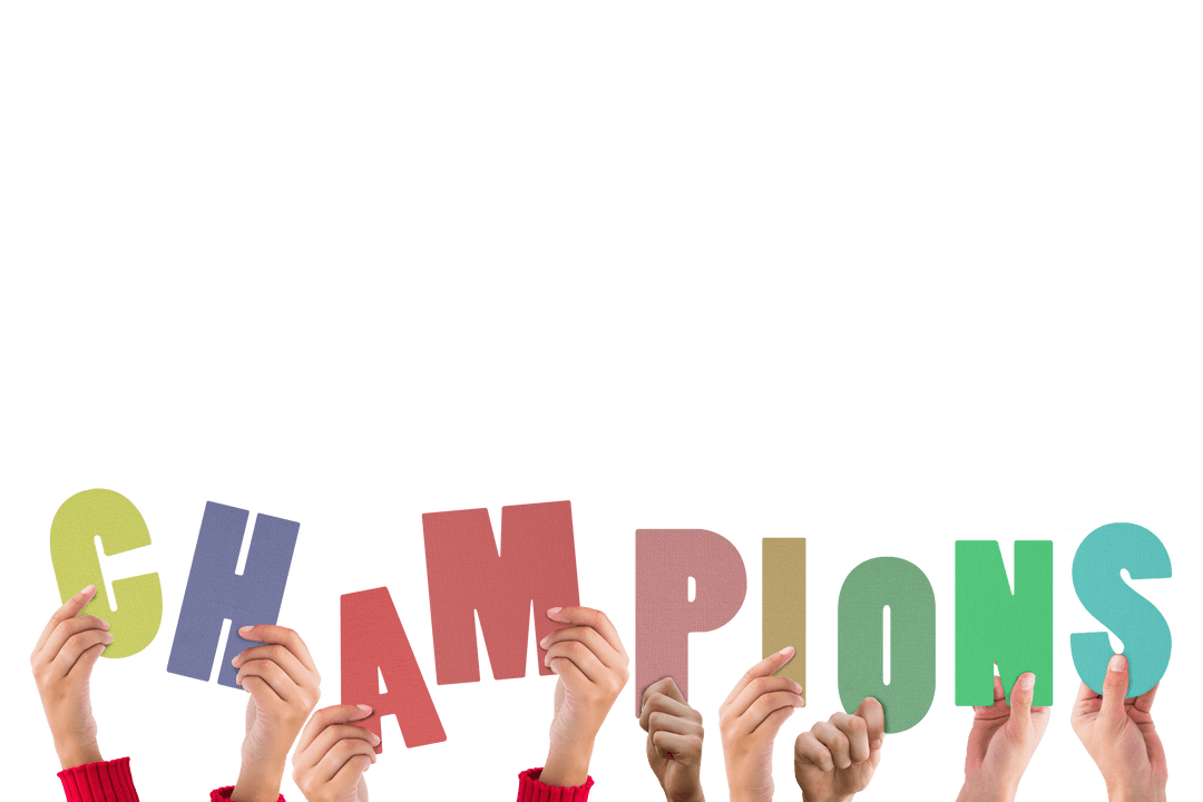 Hands Holding Champions Text Transparent Concept