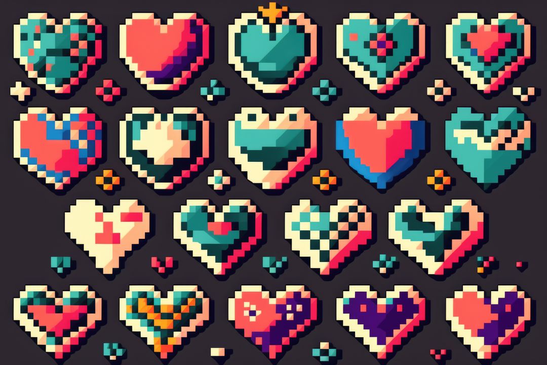 Set of Colorful Pixel Art Heart Icons - Free Images, Stock Photos and Pictures on Pikwizard.com