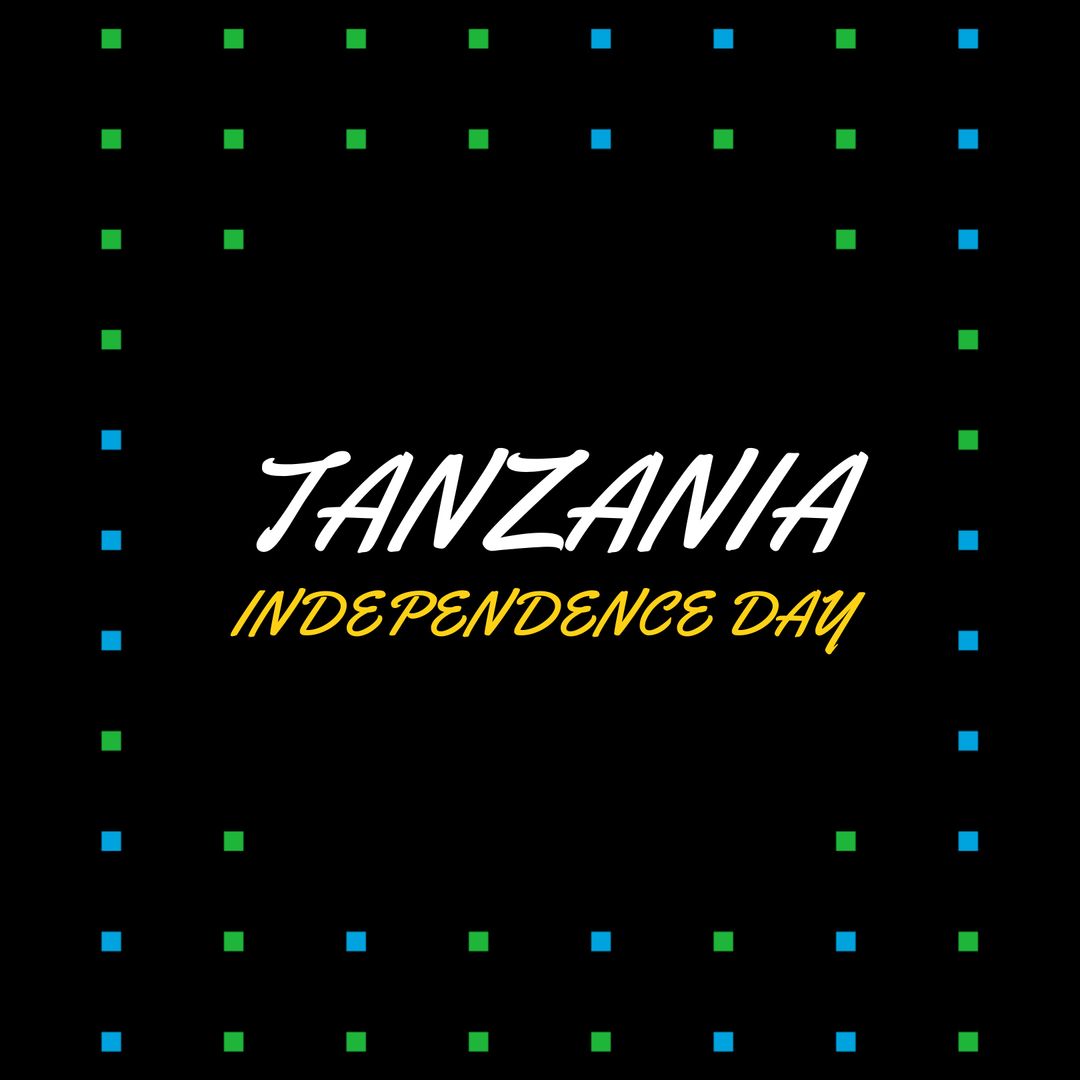 Tanzania Independence Day Greeting Card Design with Multicolored Squares on Black Background - Download Free Stock Templates Pikwizard.com