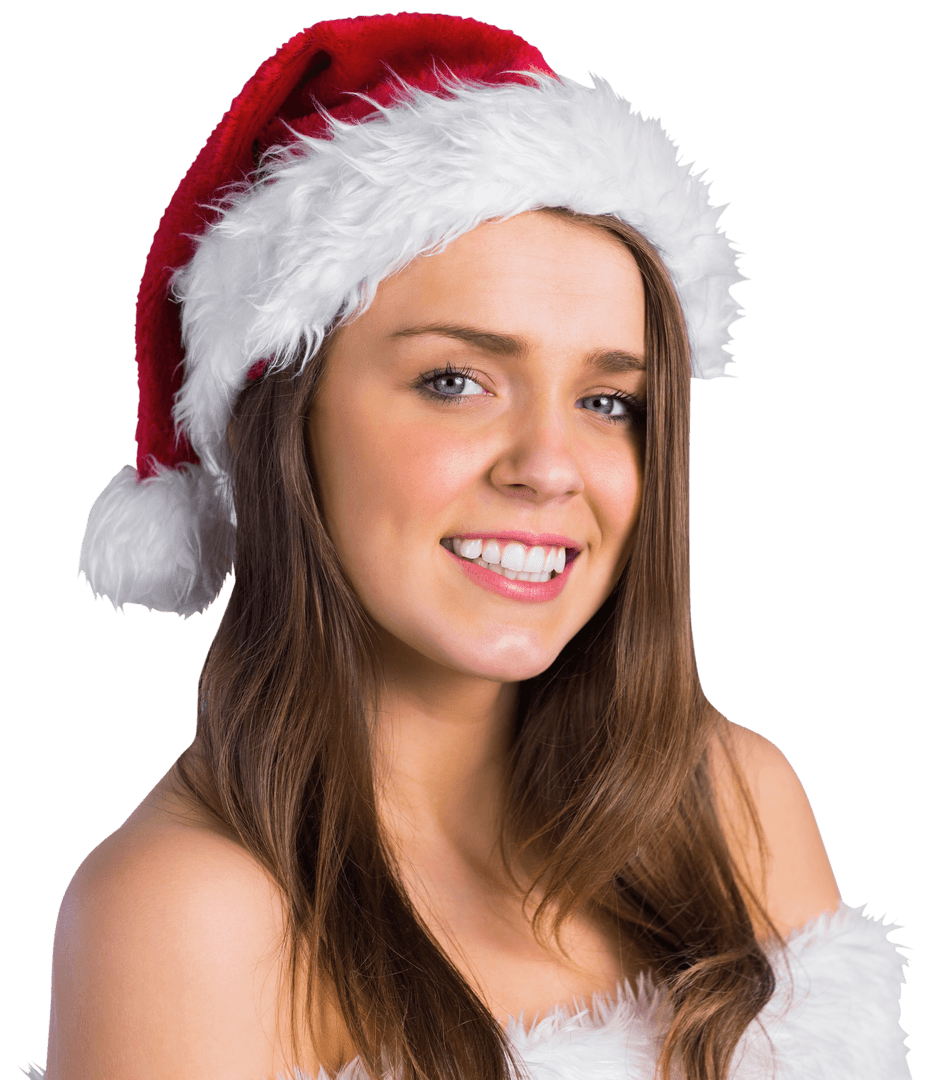 Smiling Woman in Santa Hat Transparent Background