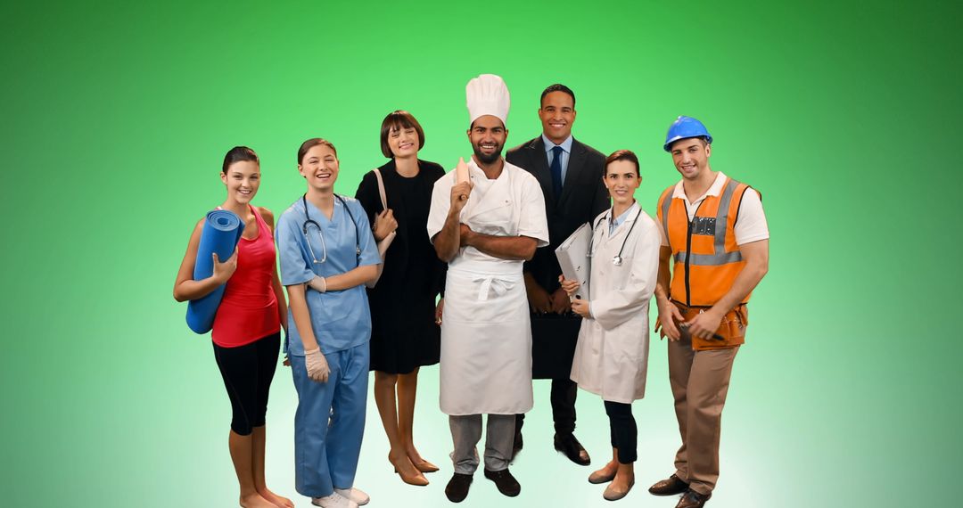 Diverse Group of Professionals on Green Background
