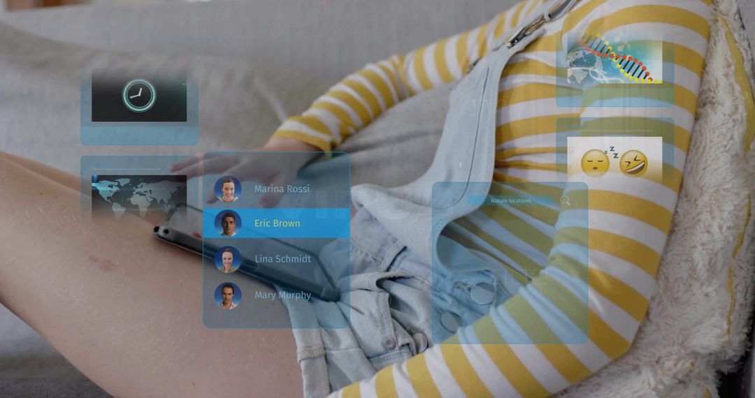 Woman Engaging with Futuristic AI Chat Interface at Home