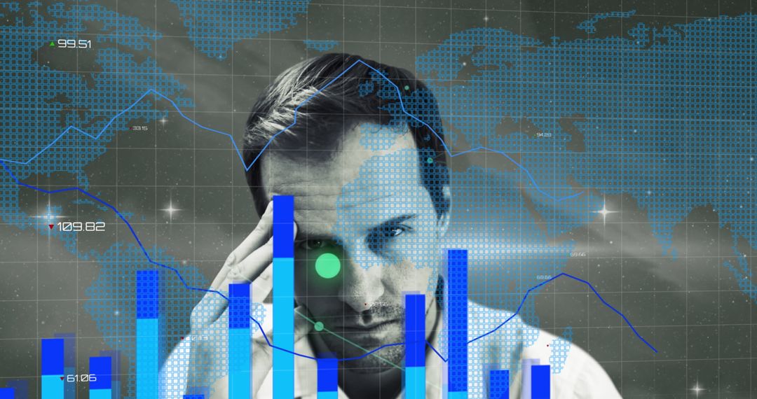 Businessman Analyzing Global Data Patterns on Digital Interface