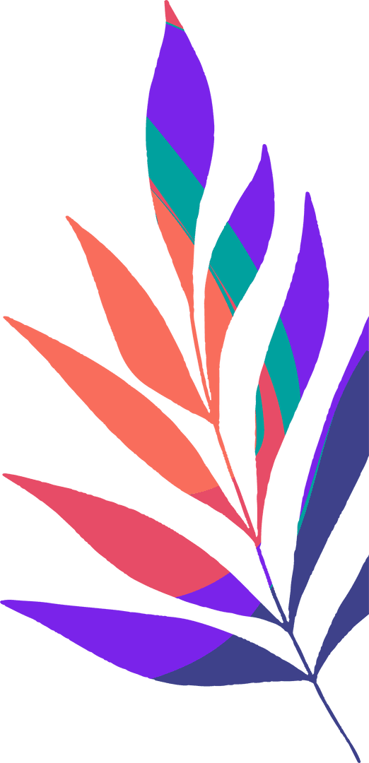 Transparent Botanical Branch with Colorful Flat Design Leaves Illustration