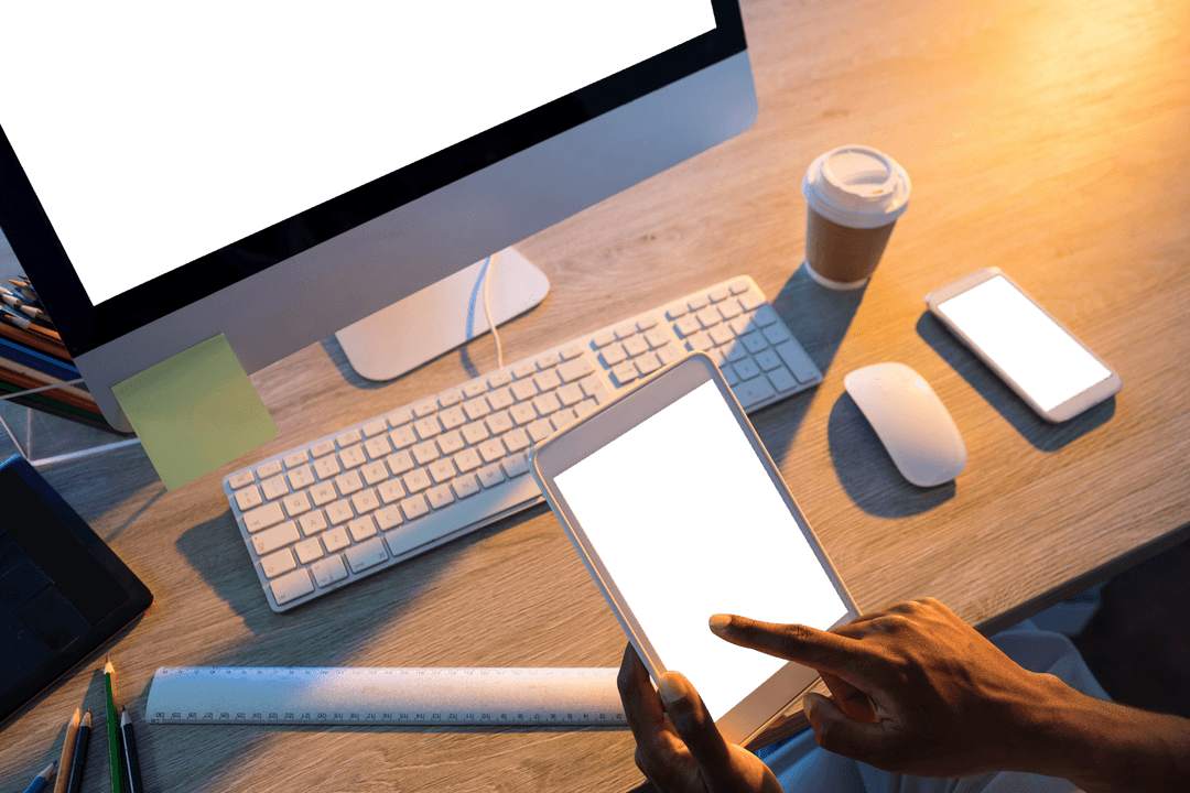 Transparent Devices in Modern Workspace Highlighting Connectivity