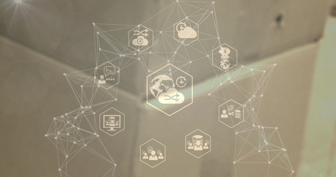 Global Network Connections and Technology Icons Overlay