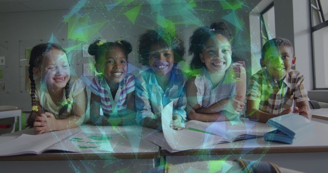 Diverse Smiling Children with Digital Network Overlay