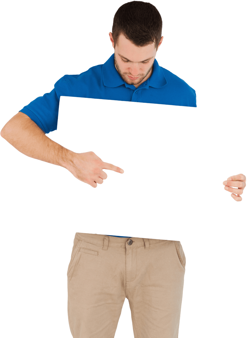Man Holding Transparent Placeholder Sign Concept