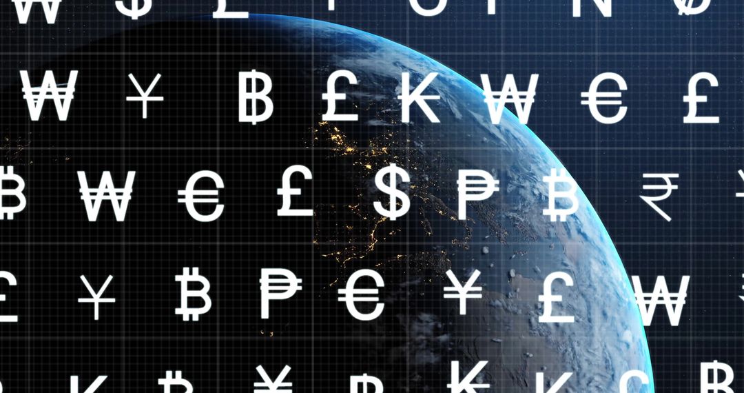 Global Currency Symbols with Earth as Digital Finance Theme