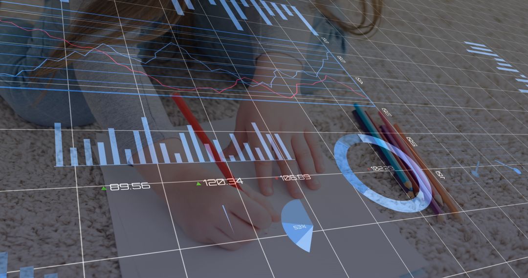 Child Drawing with Financial Data Overlay Visual Concept