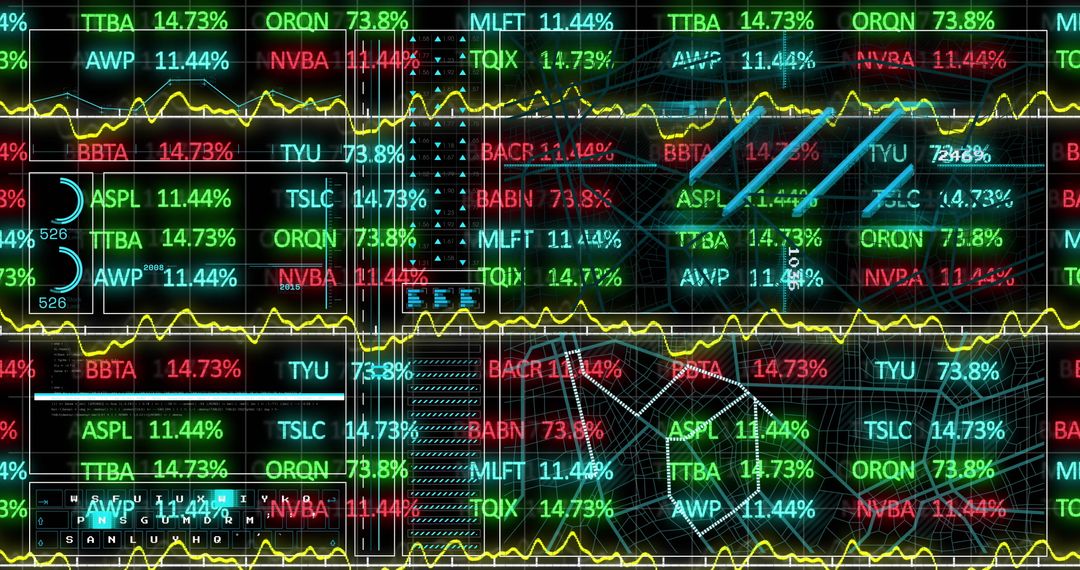 Futuristic Digital Data Interface with Stock Market Visualization