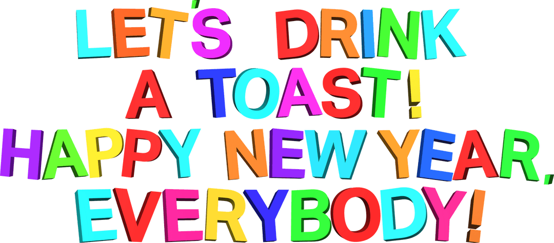 Colorful New Year's Toast Text on Transparent Background