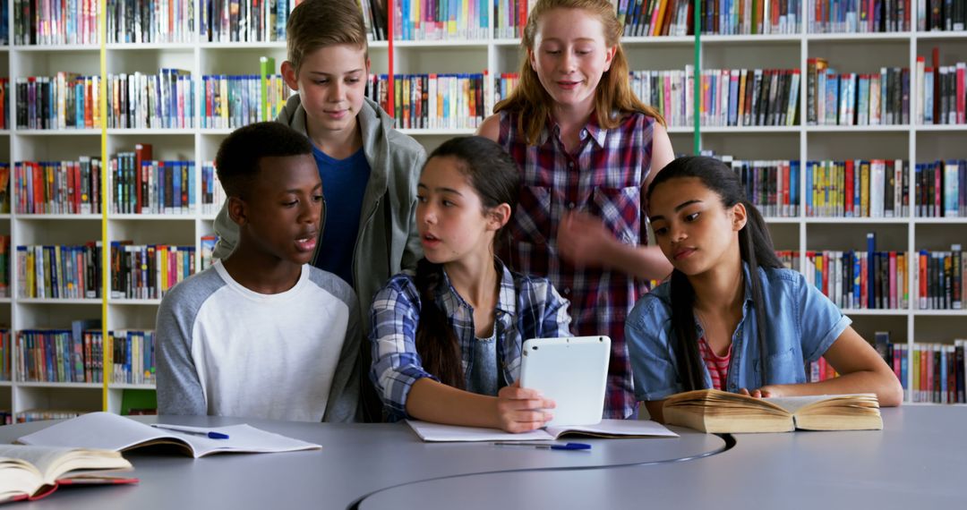 Diverse Group of Students Studying in Library