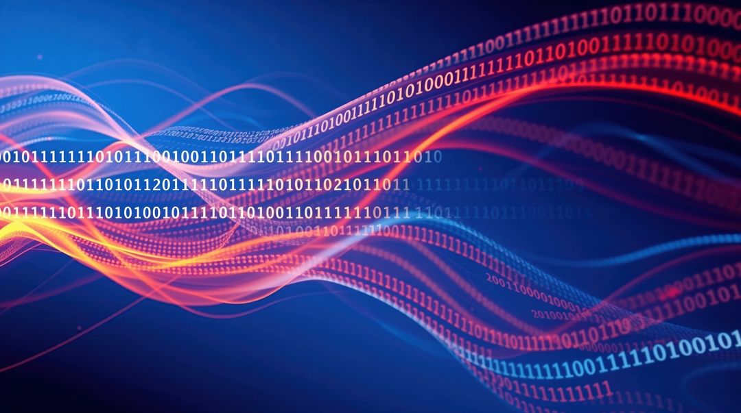 colorful binary data stream with flowing waveforms on deep blue background - Free Images, Stock Photos and Pictures on Pikwizard.com