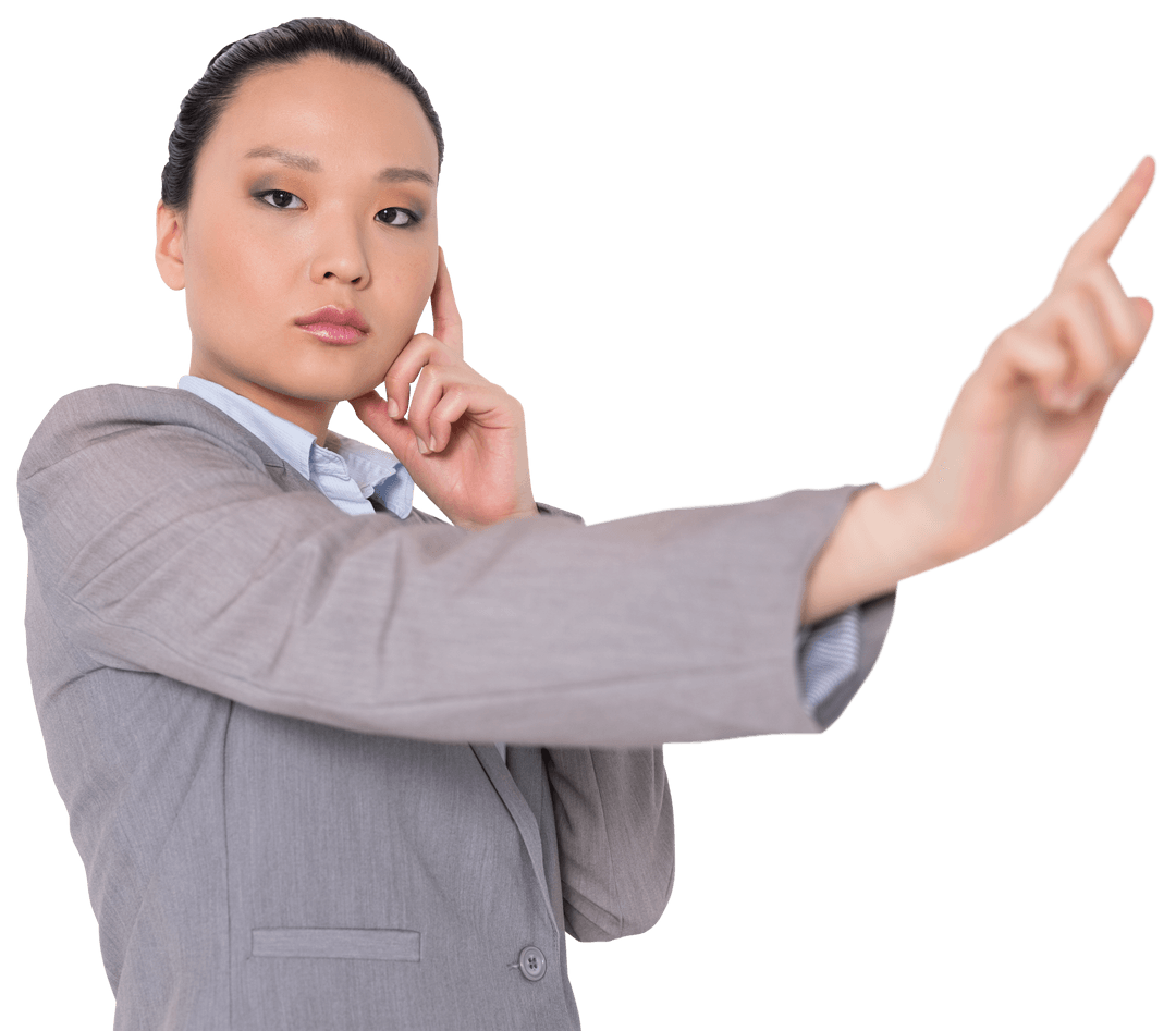Confident Businesswoman Pointing Finger Transparent Background