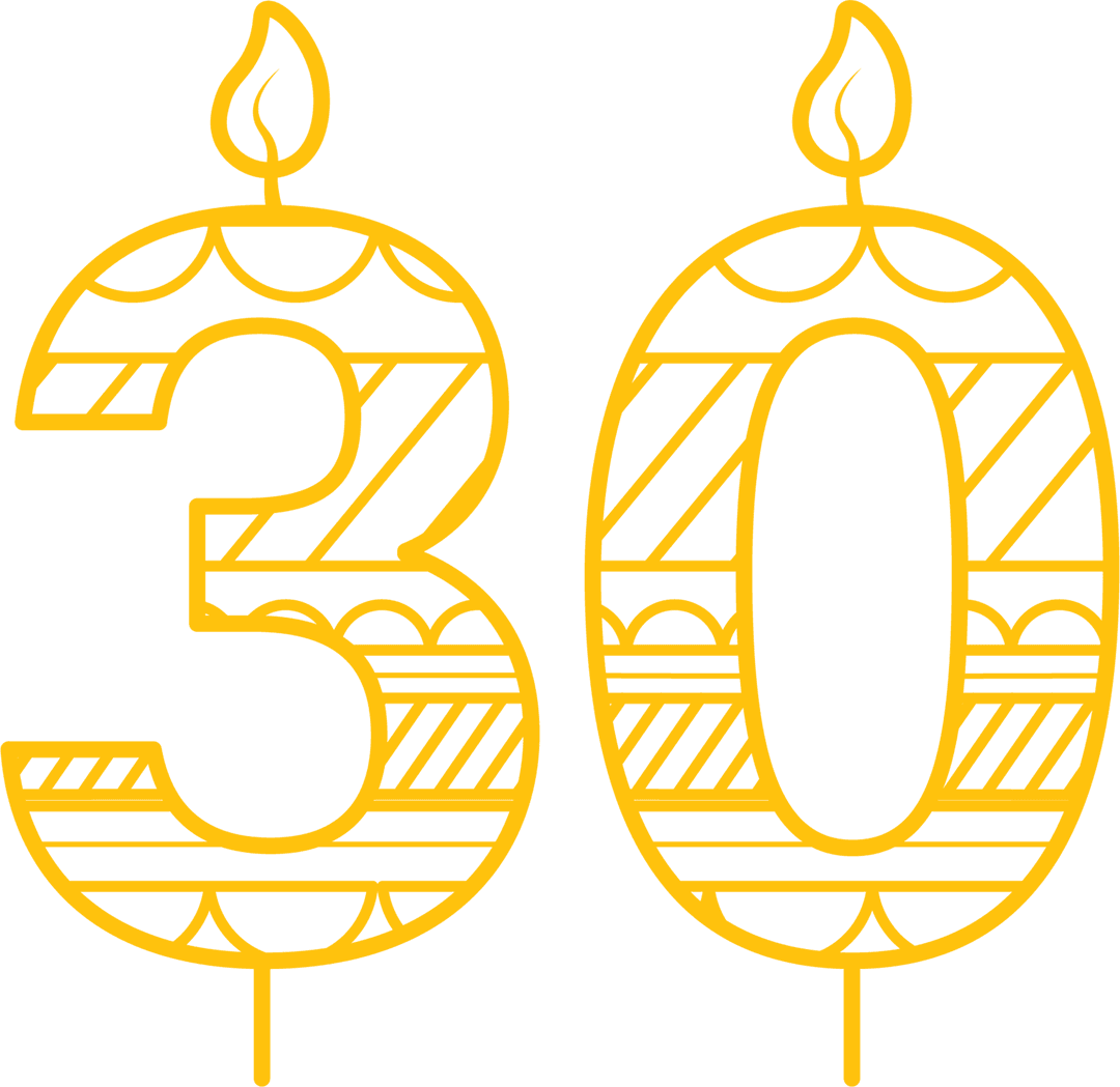 Transparent Yellow 30th Birthday Candle Illustration