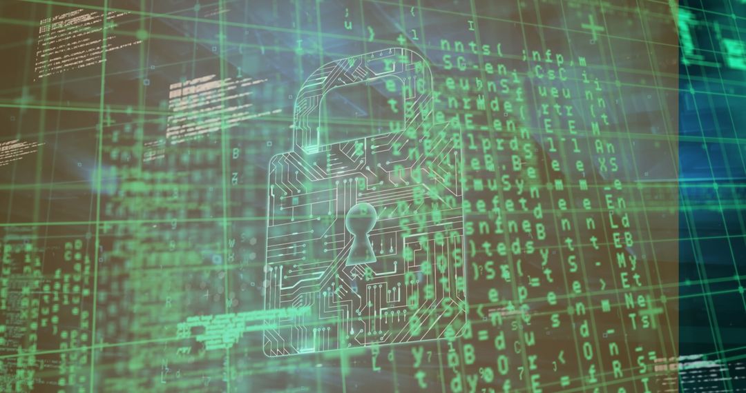 Futuristic Digital Padlock Over Alphanumeric Code on Virtual Screen