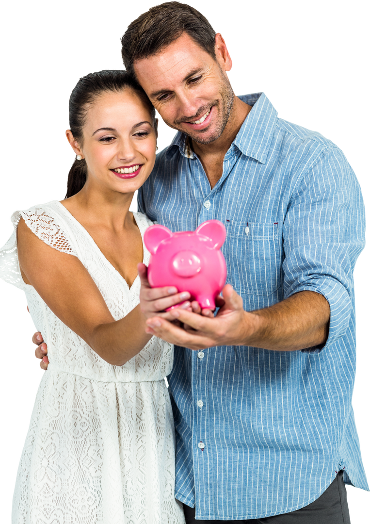 Young Happy Couple Holding Pink Piggy Bank Transparent Background - Download Free Stock Images Pikwizard.com