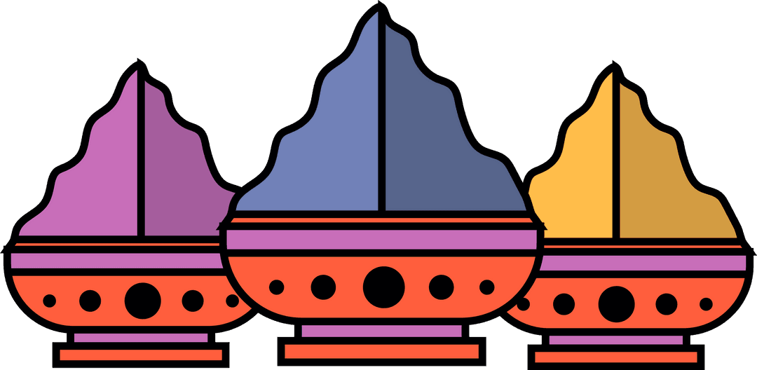 Three Vibrant Powder Mounds in Ornate Bowls Vector Art Transparent