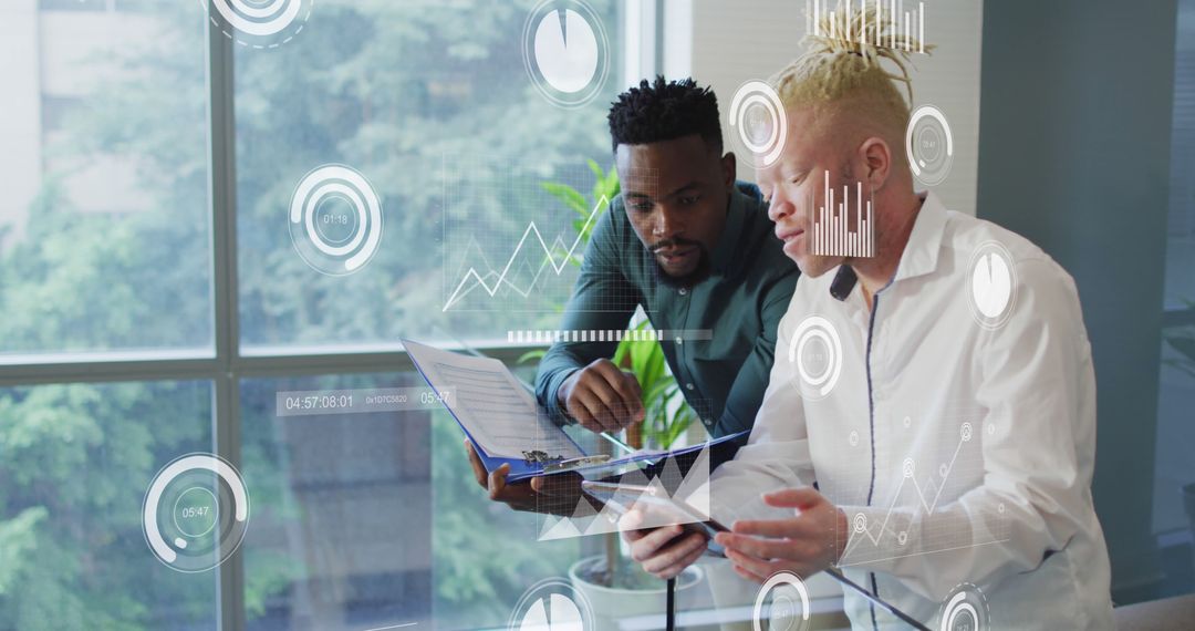 Collaborative Business Meeting with Digital Analytics Overlay