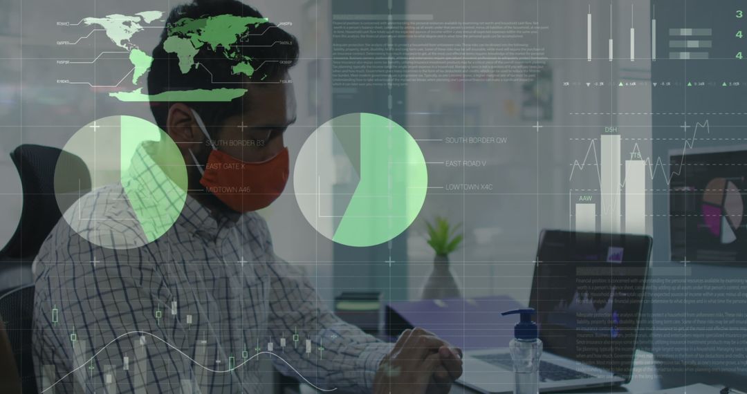 Businessman in Office Handling Data and Ensuring Hygiene